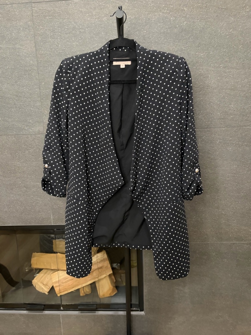 Philosophy Black Polka Dot Tab Sleeve Open Front Blazer Size Medium - Picture 5 of 12